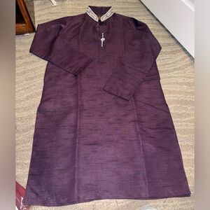 Men’s brand new Indian desi Pakistani traditional purple silver kurta 1 pc M